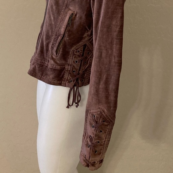 Free People Purple Crushed Velvet Moto Jacket Size Small - Picture 10 of 16
